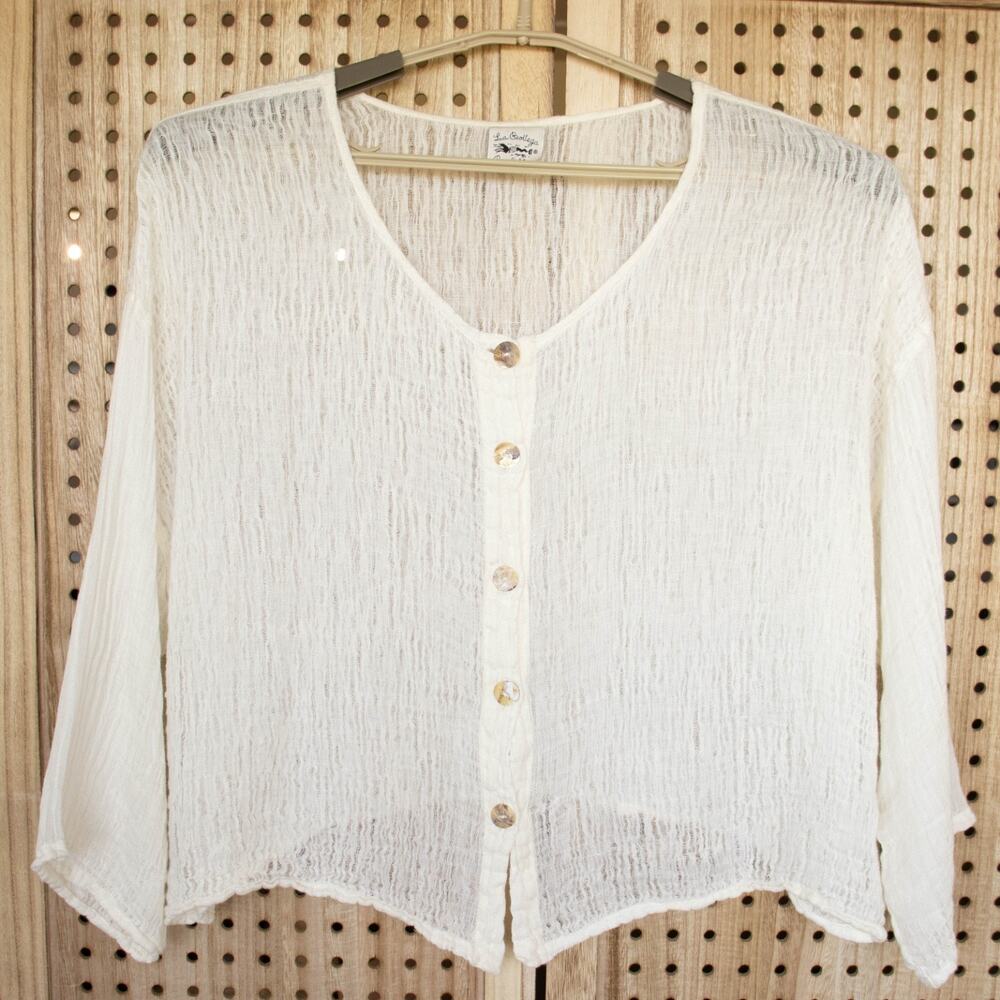 La Bottega di Brunella Women Top Cream Sheer Flax Lagenlook Coastal Boho Beach
